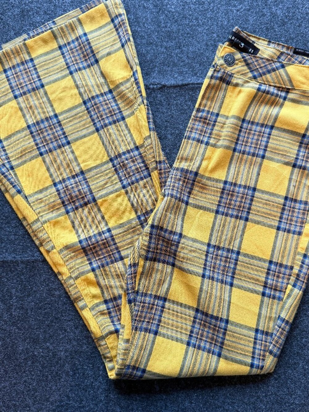 Almost Famous Plaid Pants Juniors 3 Yellow Blue Flare